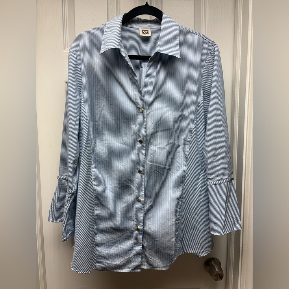 Anne Klein Striped Button Down Blouse – Size XL (Approx.)